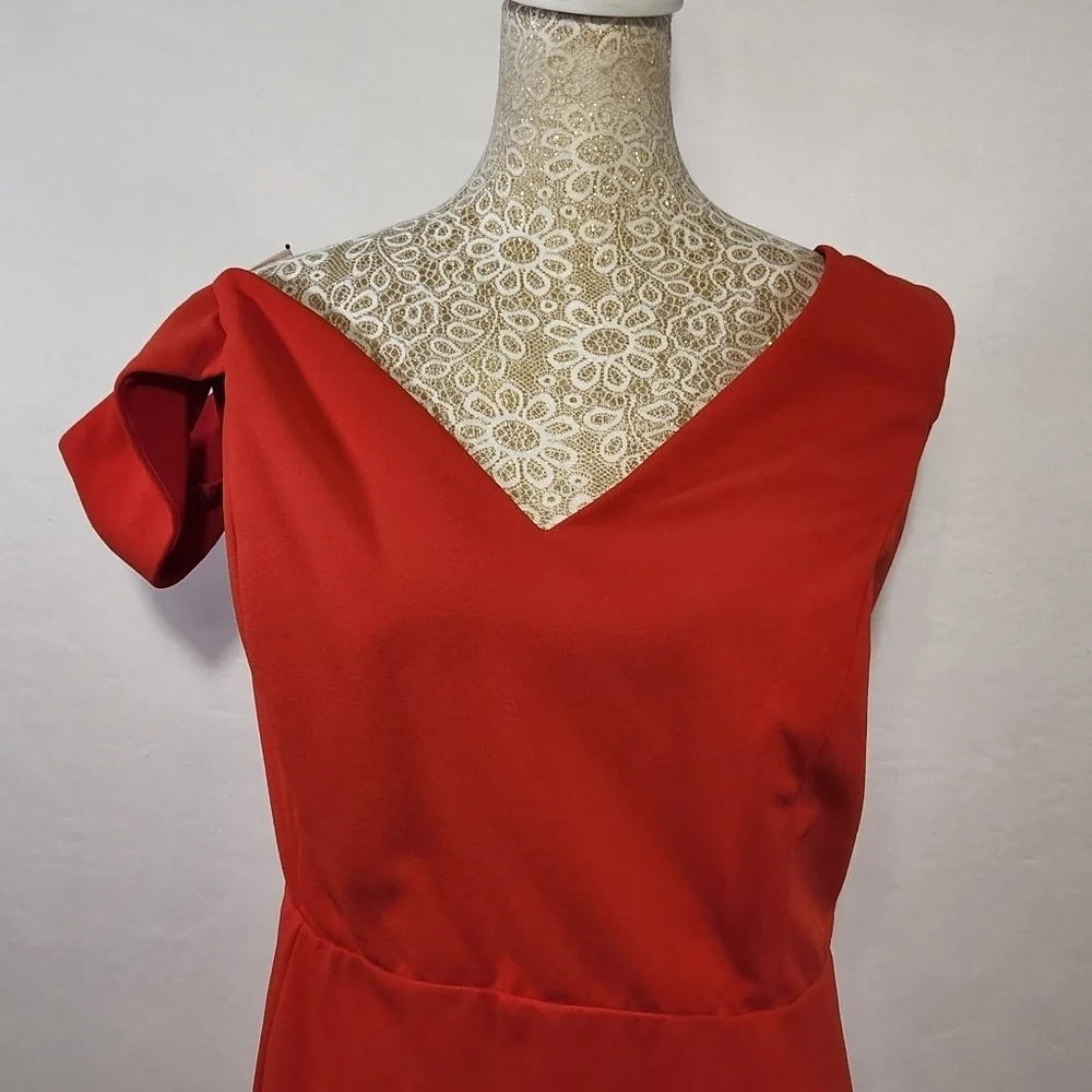 ABS Allen Schwartz Dress Gown Evening Red Deep V-Neck Knit Sleeveless Plus 24 - Picture 2 of 14